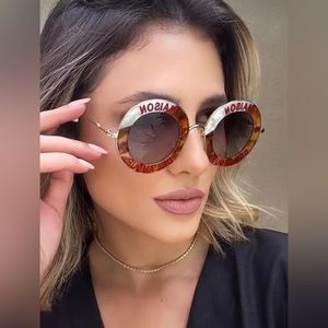 New🔥🔥Gucci Brown New Gg0113s 010 Round Metal Sunglasses